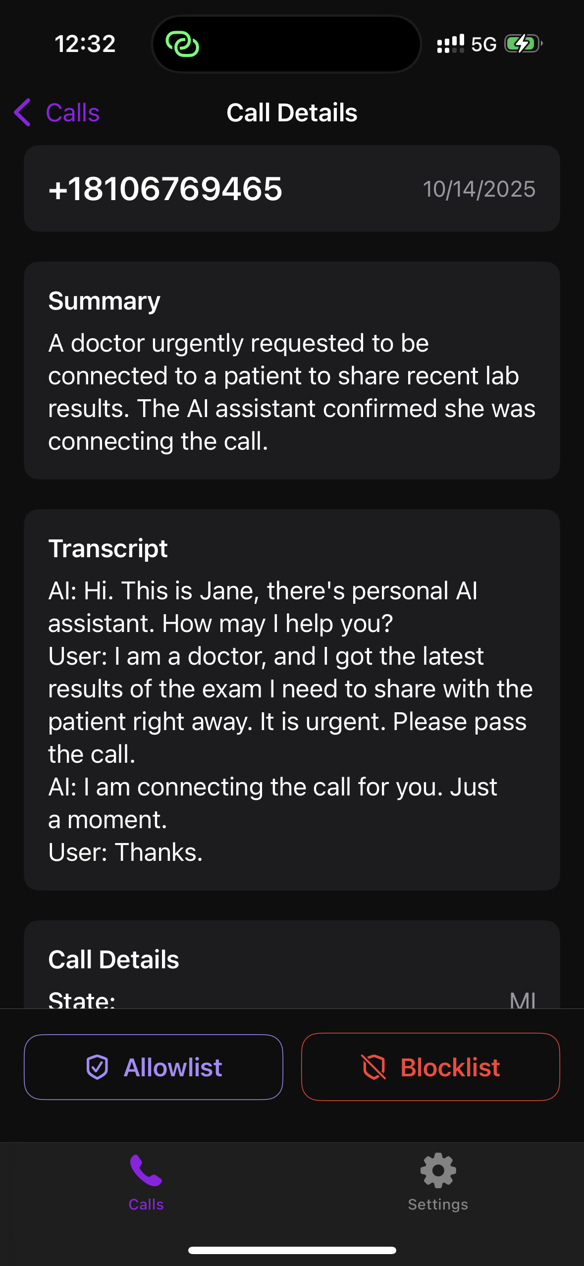 Important call passed through